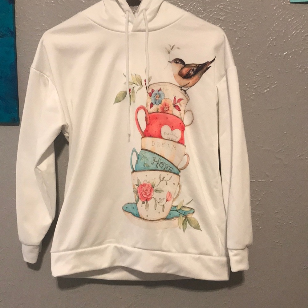 Bird with teacups. Hoodie